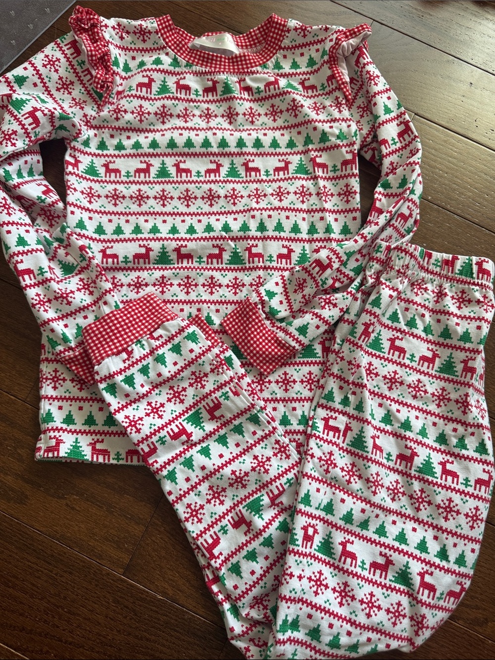 Children's Holiday Reindeer Pajama Set - Red, Green & White